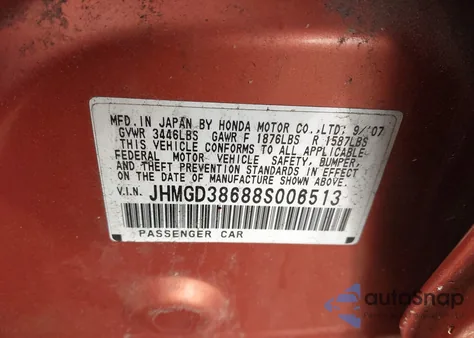 2008 Honda Fit Sport z USA, uszkodzony, nr VIN JHMGD38688S006513